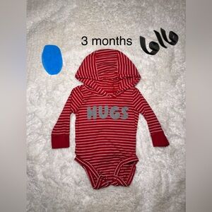 Striped Red Hugs Hooded Baby Bodysuit